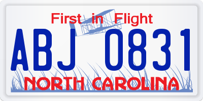 NC license plate ABJ0831