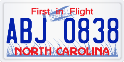 NC license plate ABJ0838