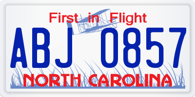 NC license plate ABJ0857