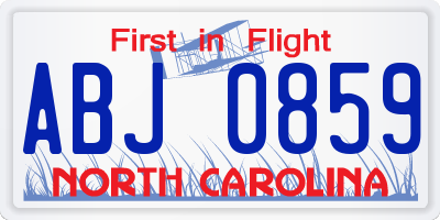 NC license plate ABJ0859