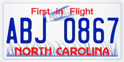 NC license plate ABJ0867