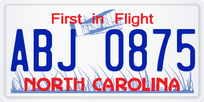 NC license plate ABJ0875
