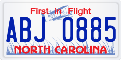NC license plate ABJ0885