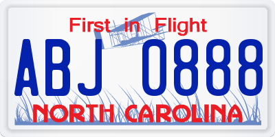 NC license plate ABJ0888