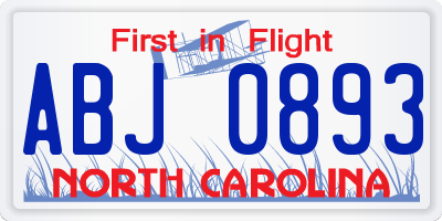 NC license plate ABJ0893
