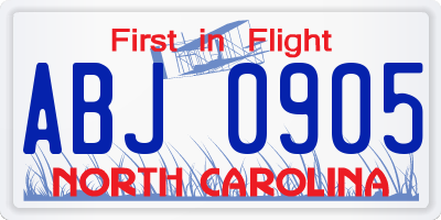NC license plate ABJ0905