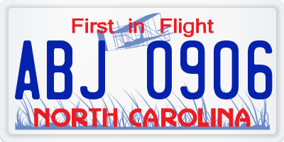 NC license plate ABJ0906