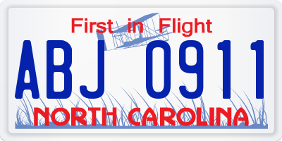 NC license plate ABJ0911