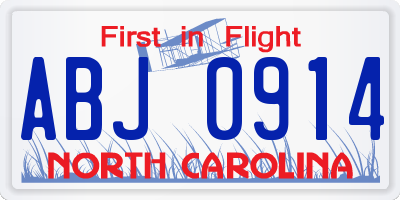 NC license plate ABJ0914