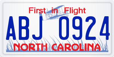 NC license plate ABJ0924