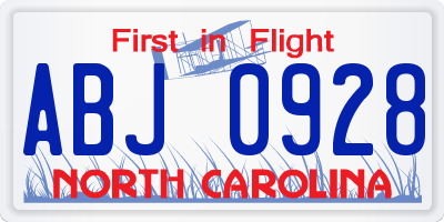 NC license plate ABJ0928