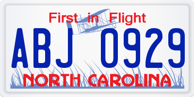 NC license plate ABJ0929