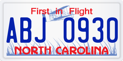 NC license plate ABJ0930