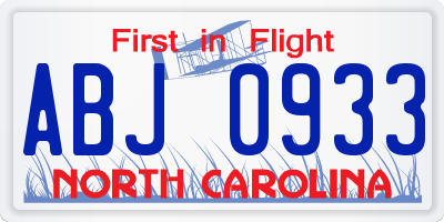 NC license plate ABJ0933