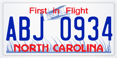 NC license plate ABJ0934