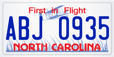 NC license plate ABJ0935