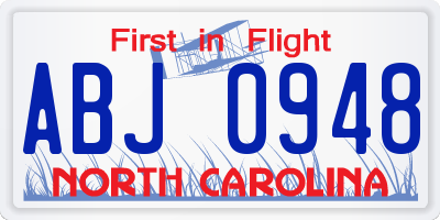 NC license plate ABJ0948