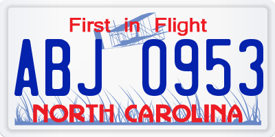 NC license plate ABJ0953