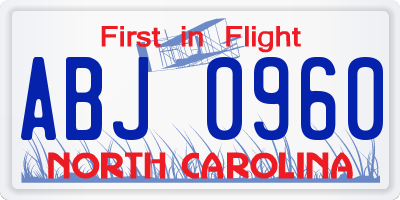 NC license plate ABJ0960