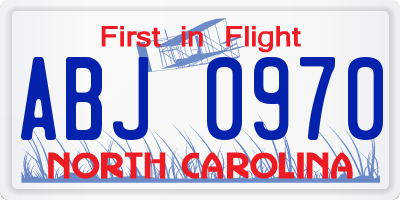 NC license plate ABJ0970