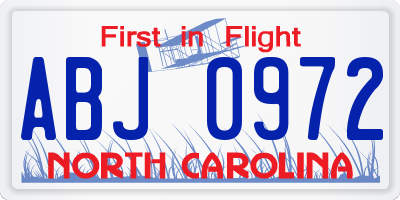 NC license plate ABJ0972
