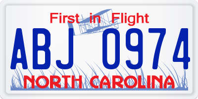 NC license plate ABJ0974