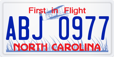 NC license plate ABJ0977