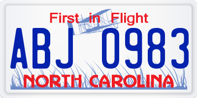 NC license plate ABJ0983