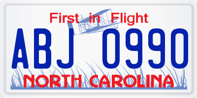 NC license plate ABJ0990