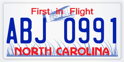 NC license plate ABJ0991