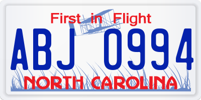 NC license plate ABJ0994