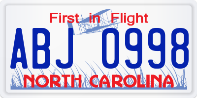 NC license plate ABJ0998