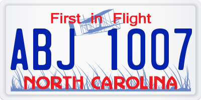 NC license plate ABJ1007