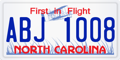 NC license plate ABJ1008