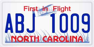 NC license plate ABJ1009