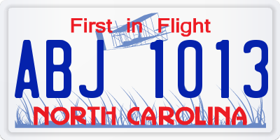 NC license plate ABJ1013