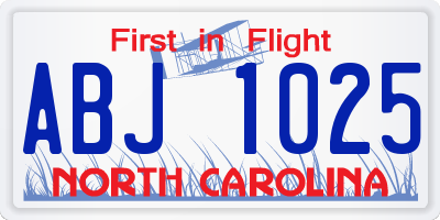 NC license plate ABJ1025