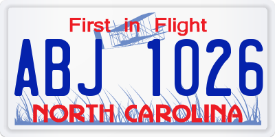 NC license plate ABJ1026