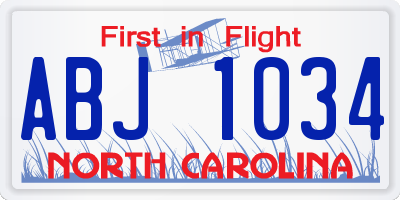 NC license plate ABJ1034