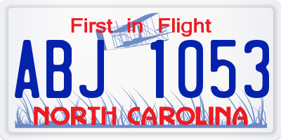 NC license plate ABJ1053