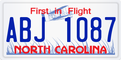 NC license plate ABJ1087