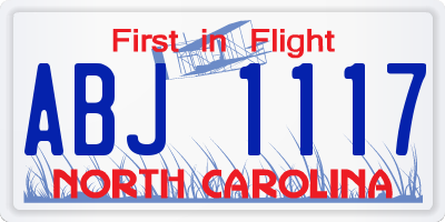 NC license plate ABJ1117