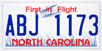NC license plate ABJ1173