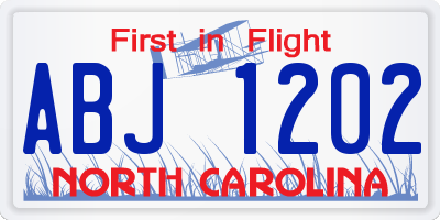 NC license plate ABJ1202