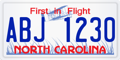 NC license plate ABJ1230