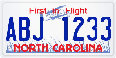 NC license plate ABJ1233