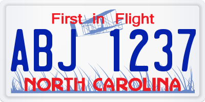 NC license plate ABJ1237