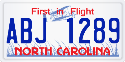 NC license plate ABJ1289