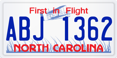 NC license plate ABJ1362