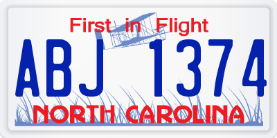 NC license plate ABJ1374